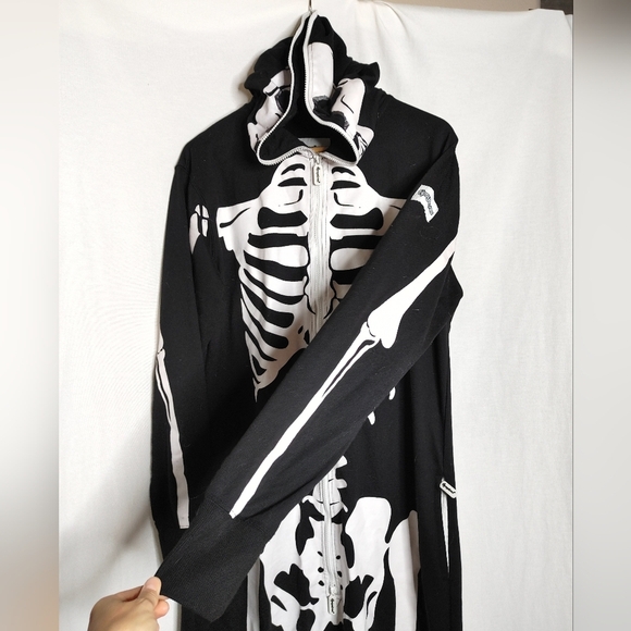 Tipsy Elves Skeleton Costume Jumpsuit Full Zip Black White Large L Unisex Pajama - Picture 2 of 13